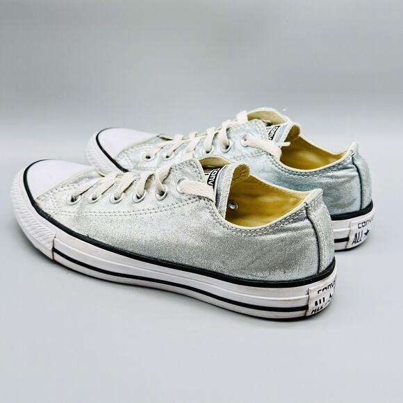 Converse Shoes Womens 7 Silver Blue Metallic Low Top Ox Chuck Taylor All Star - Picture 5 of 11